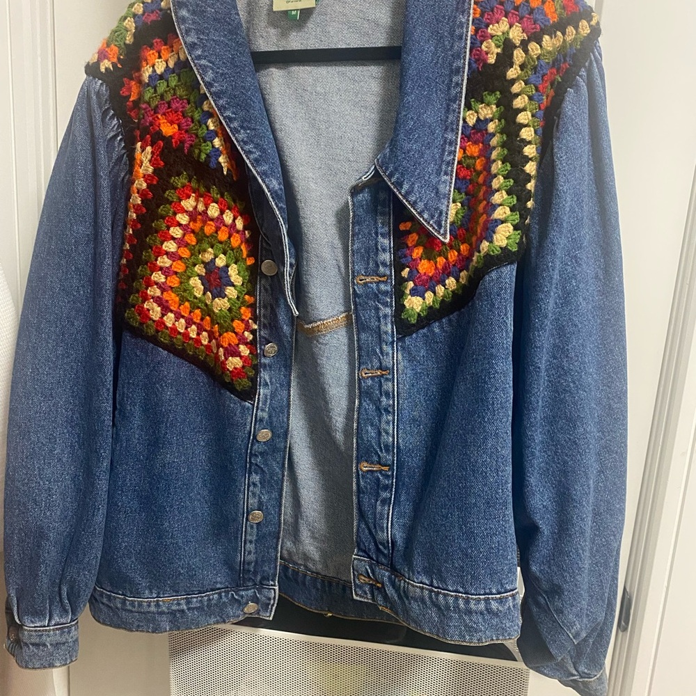 FARM Rio Multicolor Crochet Jean Jacket